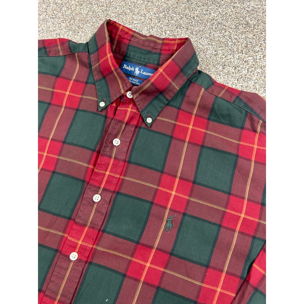 Polo Ralph Lauren Blake Mens XL Red Green Plaid Button Down Cotton Shirt #0909